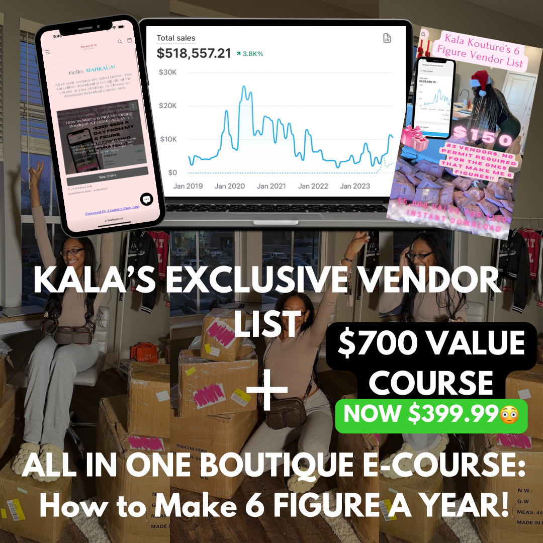 ALL IN ONE How to Start An 6 Figure Online Boutique COURSE + MY EXCLUSIVE VENDOR LIST